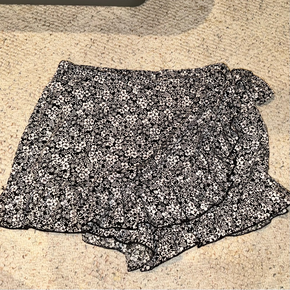 Women's Boho Floral Print Elastic Waist Ruffle Wrap Tie Skort